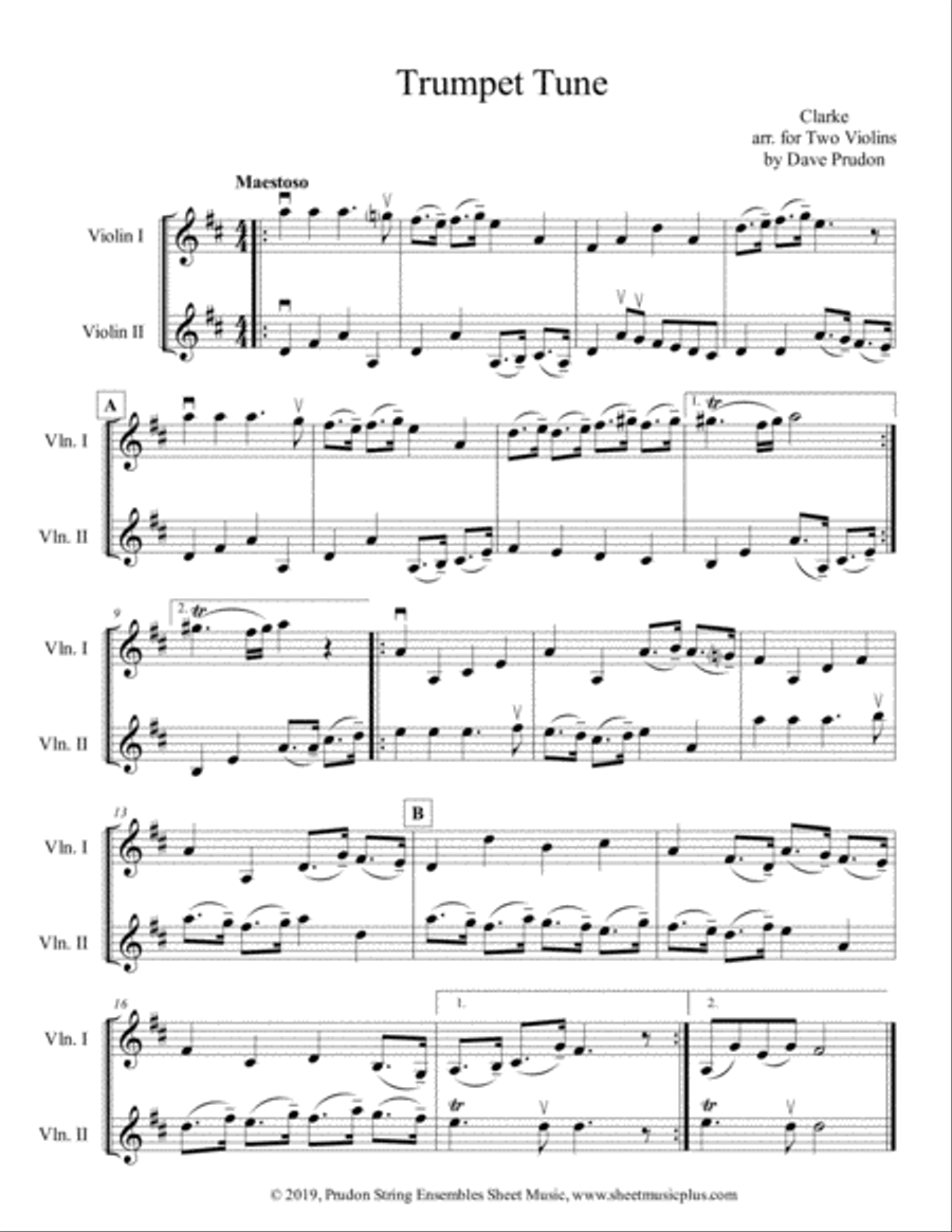 Clarke Trumpet Tune for Two Violins String Duet scores gallery preview page 1