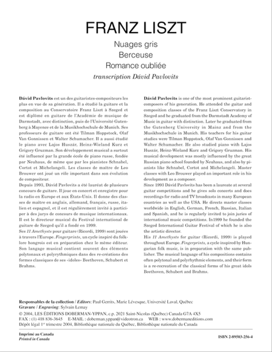 Nuages gris, Berceuse, Romance oubliée Classical Guitar scores gallery preview page 1