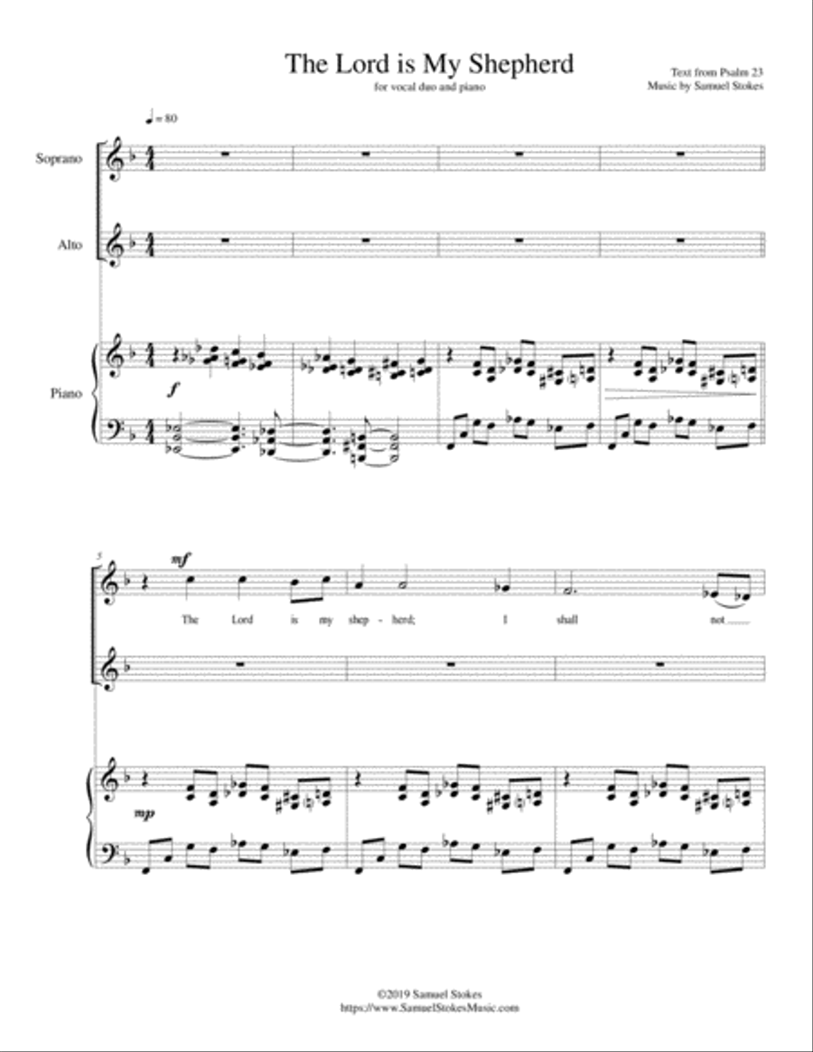 The Lord is My Shepherd (Psalm 23) - for vocal duo (soprano/alto) with piano Piano Accompaniment scores gallery preview page 1