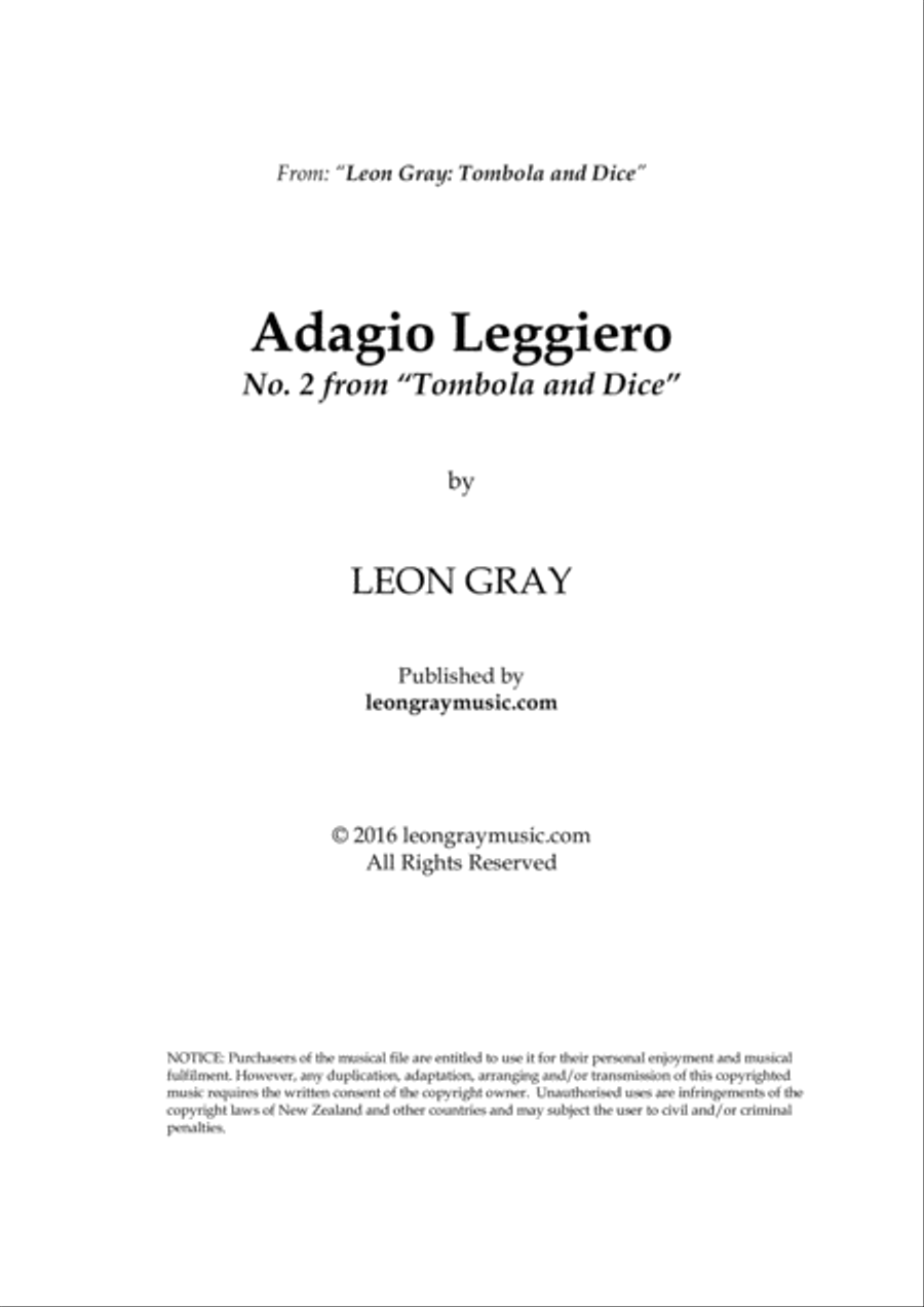 Adagio Leggiero, Tombola and Dice (No. 2), Leon Gray Piano Solo scores gallery preview page 1