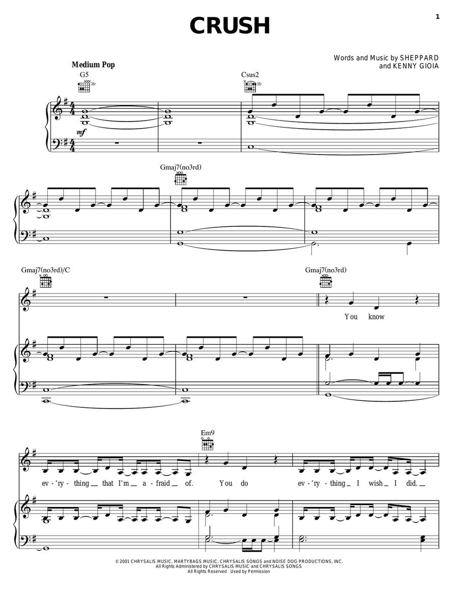 Crush Piano, Vocal, Guitar scores gallery preview page 1