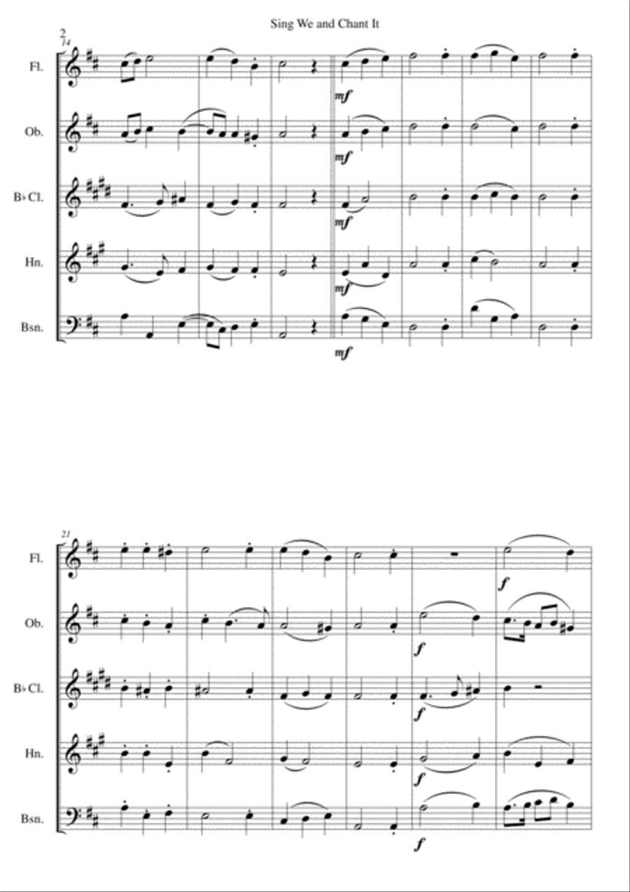 Sing we and chant it (with variations) for wind quintet Woodwind Quintet scores gallery preview page 2