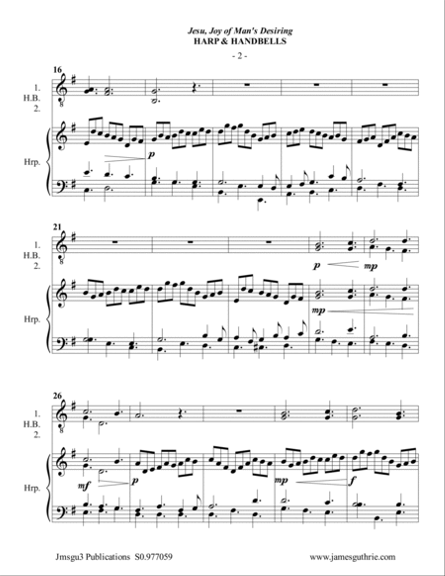 BACH: Jesu, Joy of Man's Desiring for Harp & Handbells Handbell Choir scores gallery preview page 2