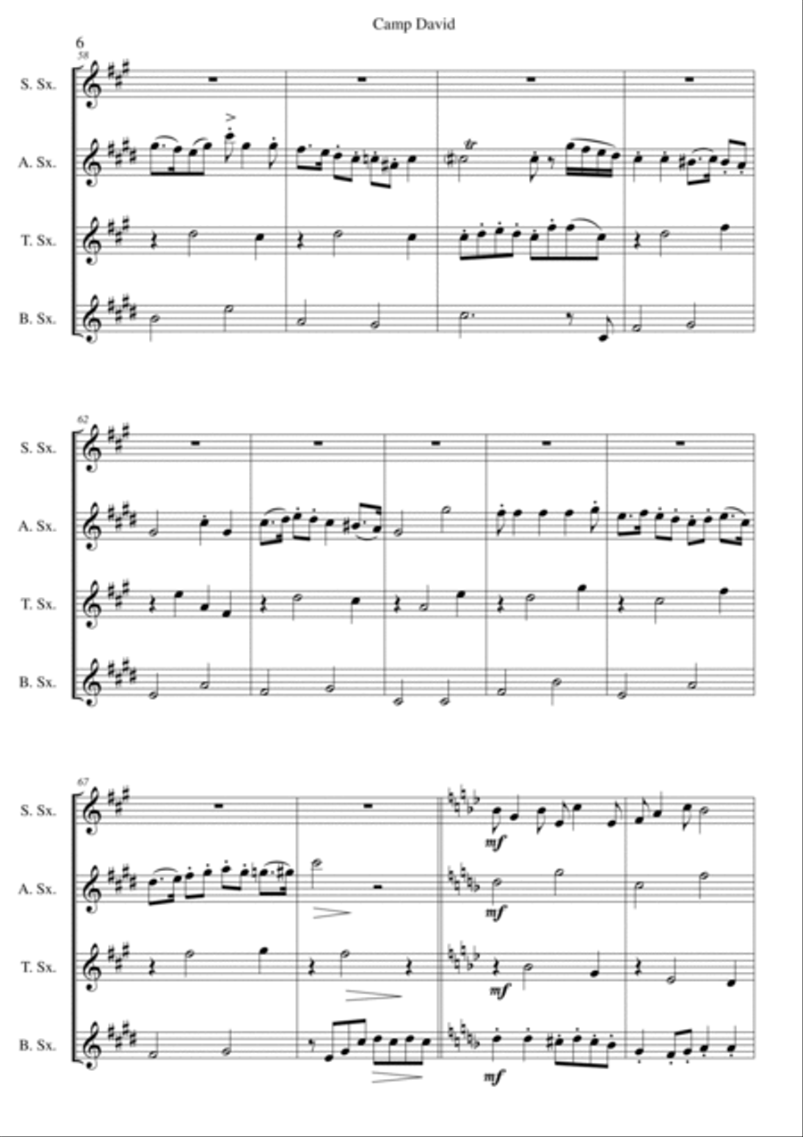 Camp David for saxophone quartet Saxophone Quartet scores gallery preview page 6