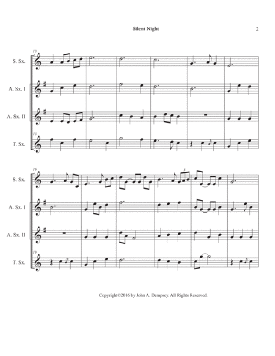 Silent Night (Sax Quartet: SAAT) Saxophone Quartet scores gallery preview page 6