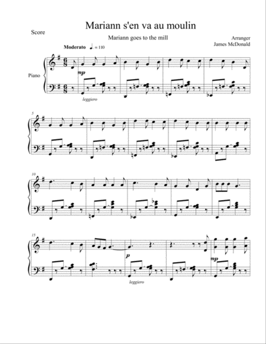 Mariann s'en va au moulin Piano Solo scores gallery preview page 2