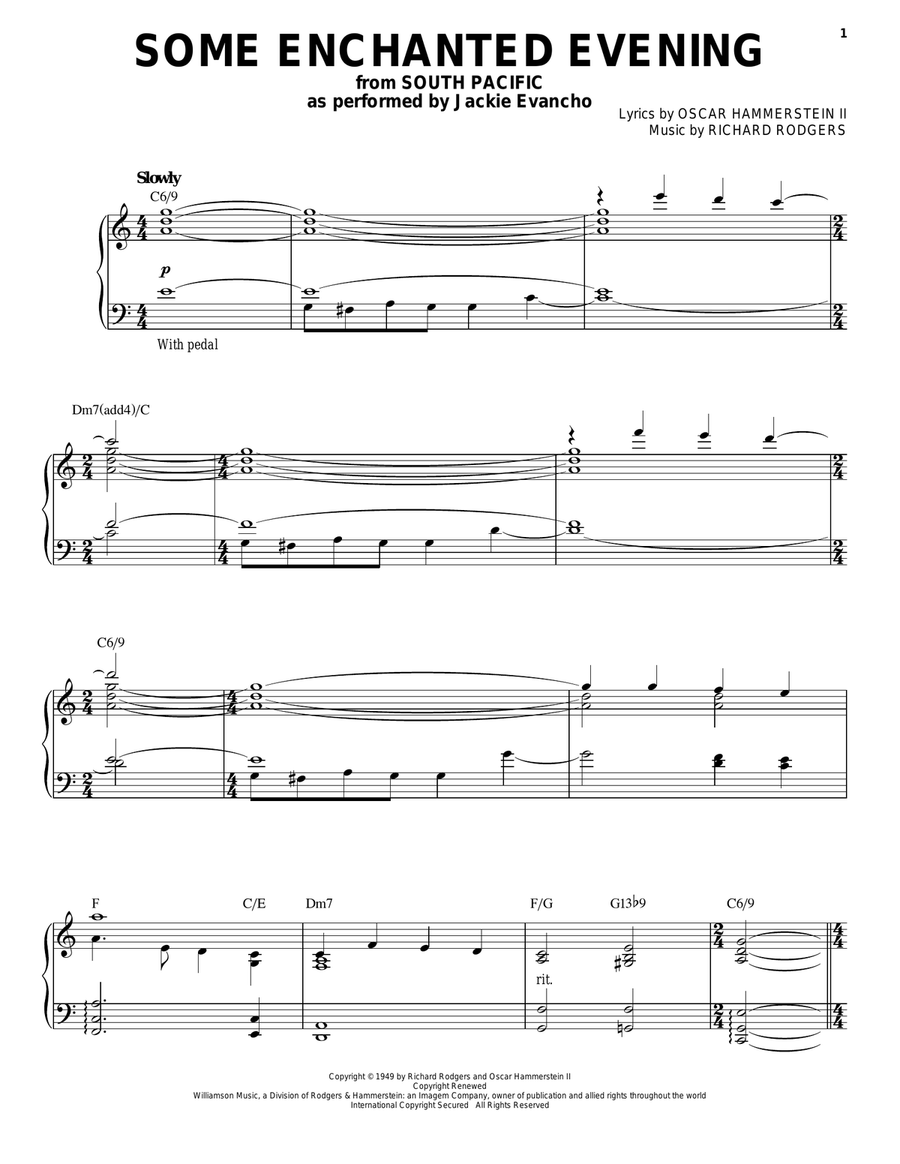 Some Enchanted Evening Piano, Vocal scores gallery preview page 1