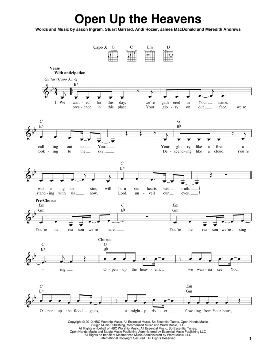 Open Up The Heavens Easy Guitar scores gallery preview page 1