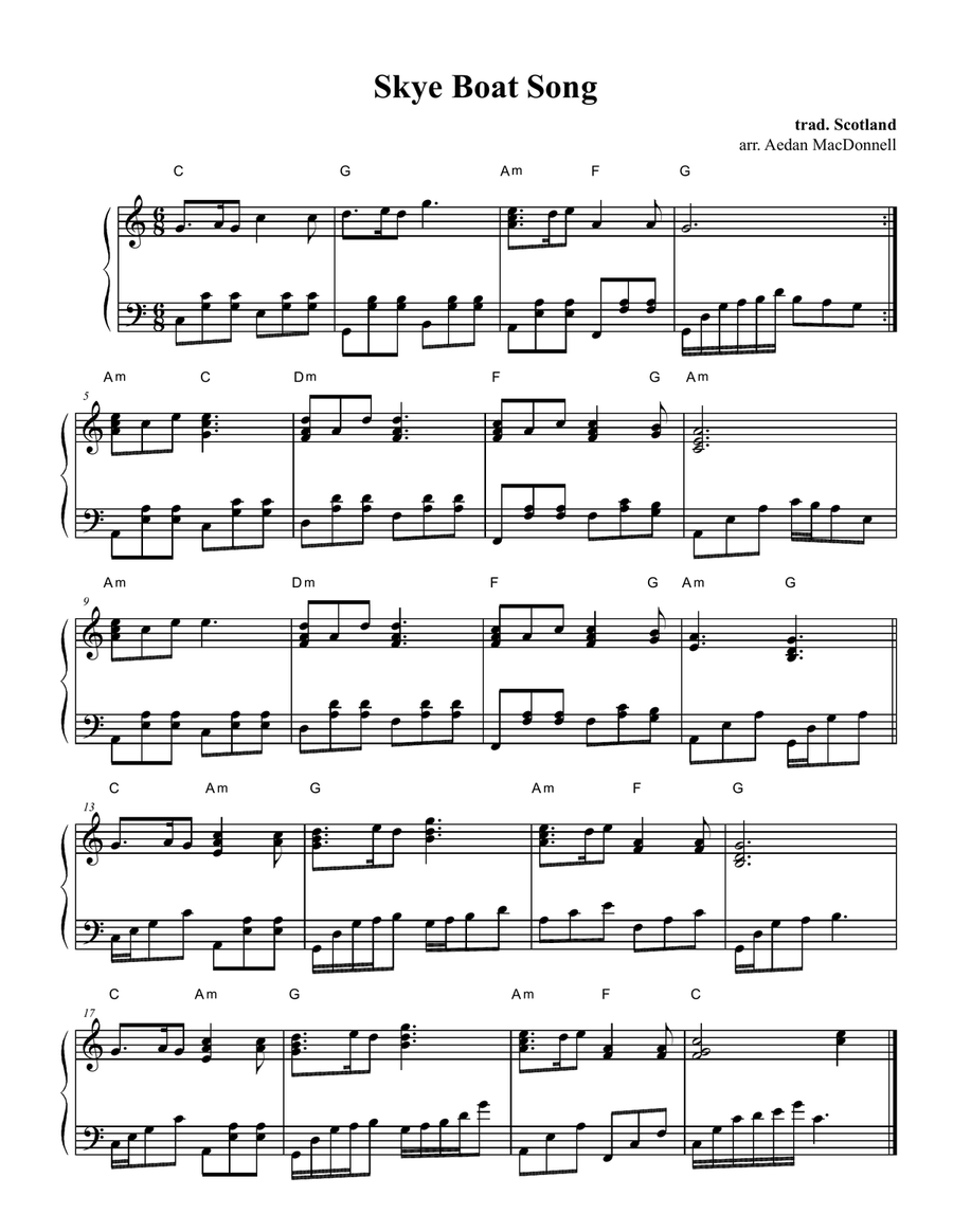 Skye Boat Song (Over the Sea to Skye) - trad. Scotland Harp scores gallery preview page 1