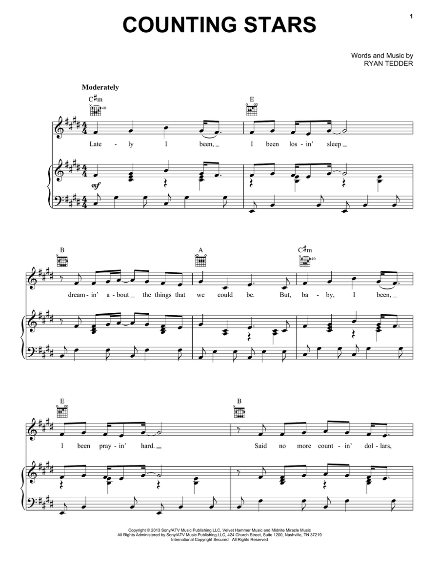Counting Stars Acoustic Guitar scores gallery preview page 1