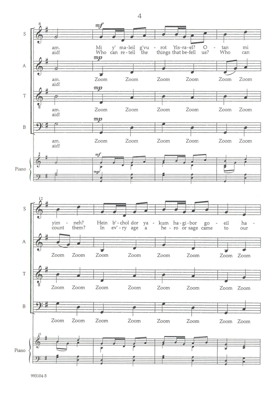Mi Y'maleil (Who Can Retell?) 4-Part scores gallery preview page 2