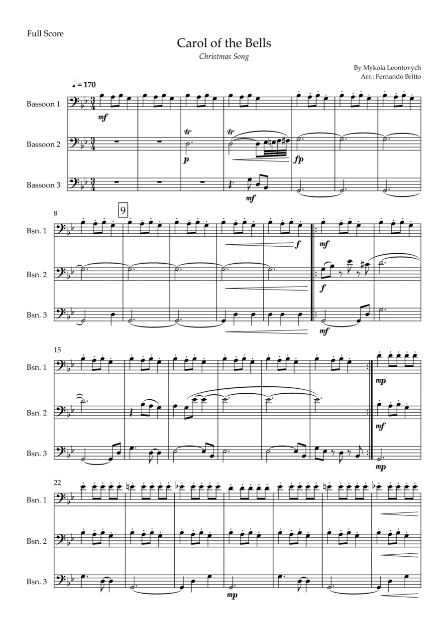 Carol of the Bells in Jazz Version (Christmas Song) for Bassoon Trio Woodwind Trio scores gallery preview page 1