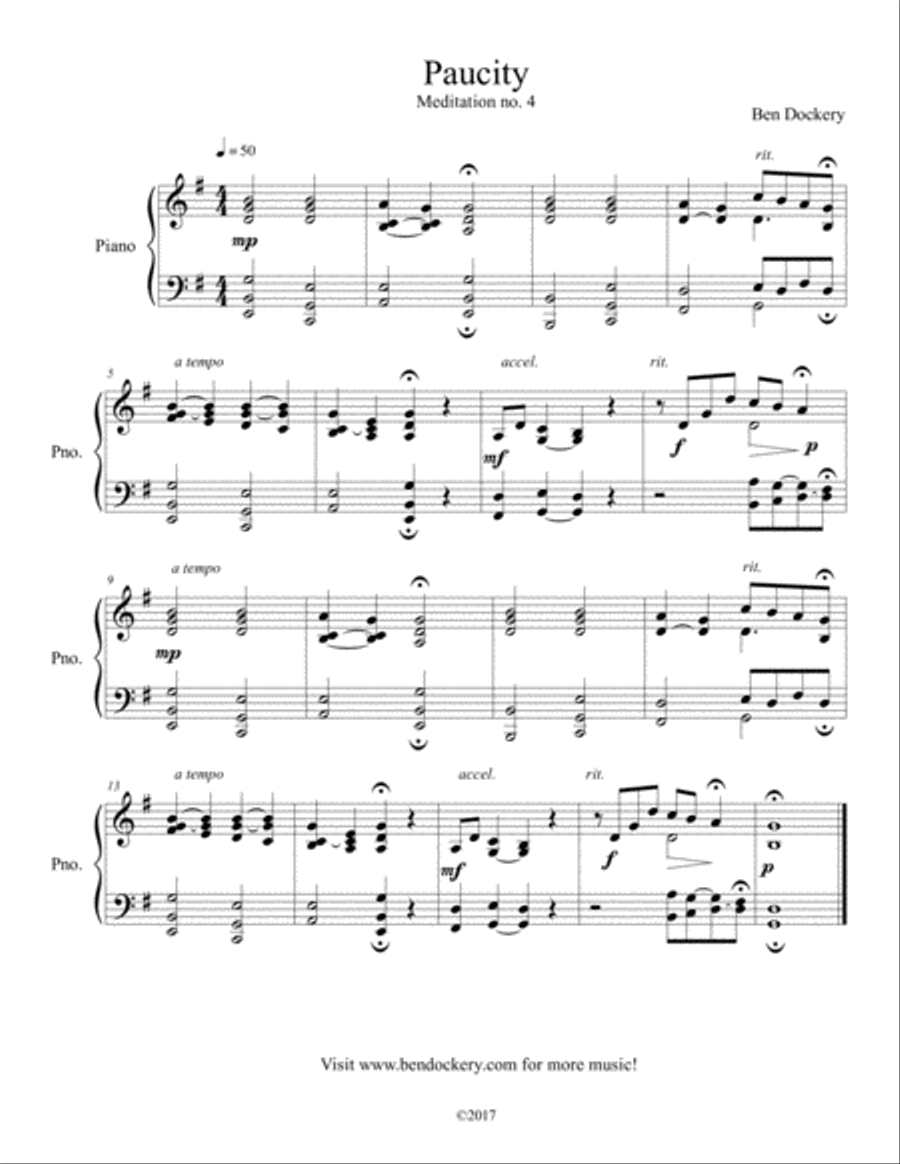 Paucity (Meditation no. 4 for Solo Piano) Piano Solo scores gallery preview page 1