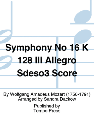 Book cover for Symphony No 16 K 128 Iii Allegro Sdeso3 Score