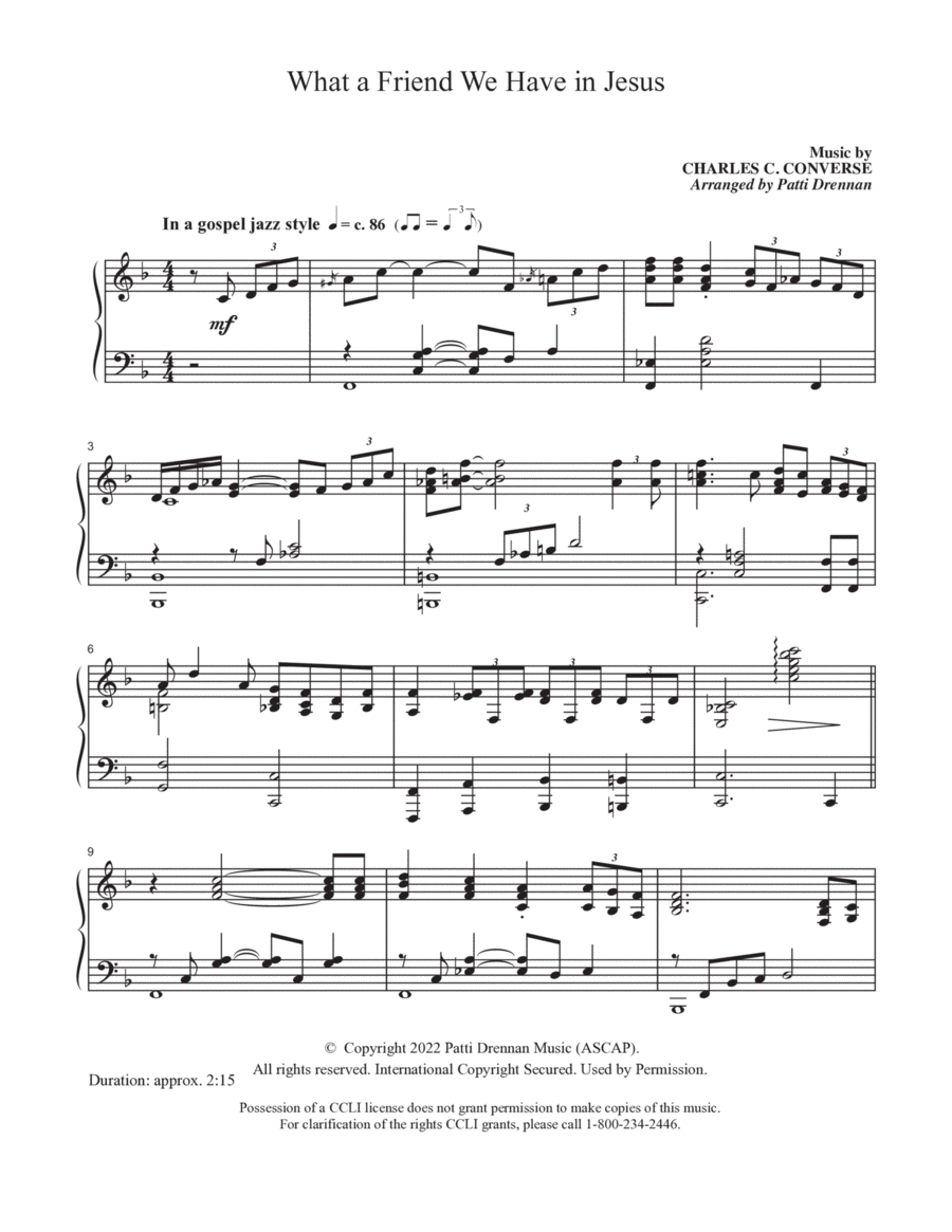 What a Friend We Have in Jesus Piano Solo scores gallery preview page 1