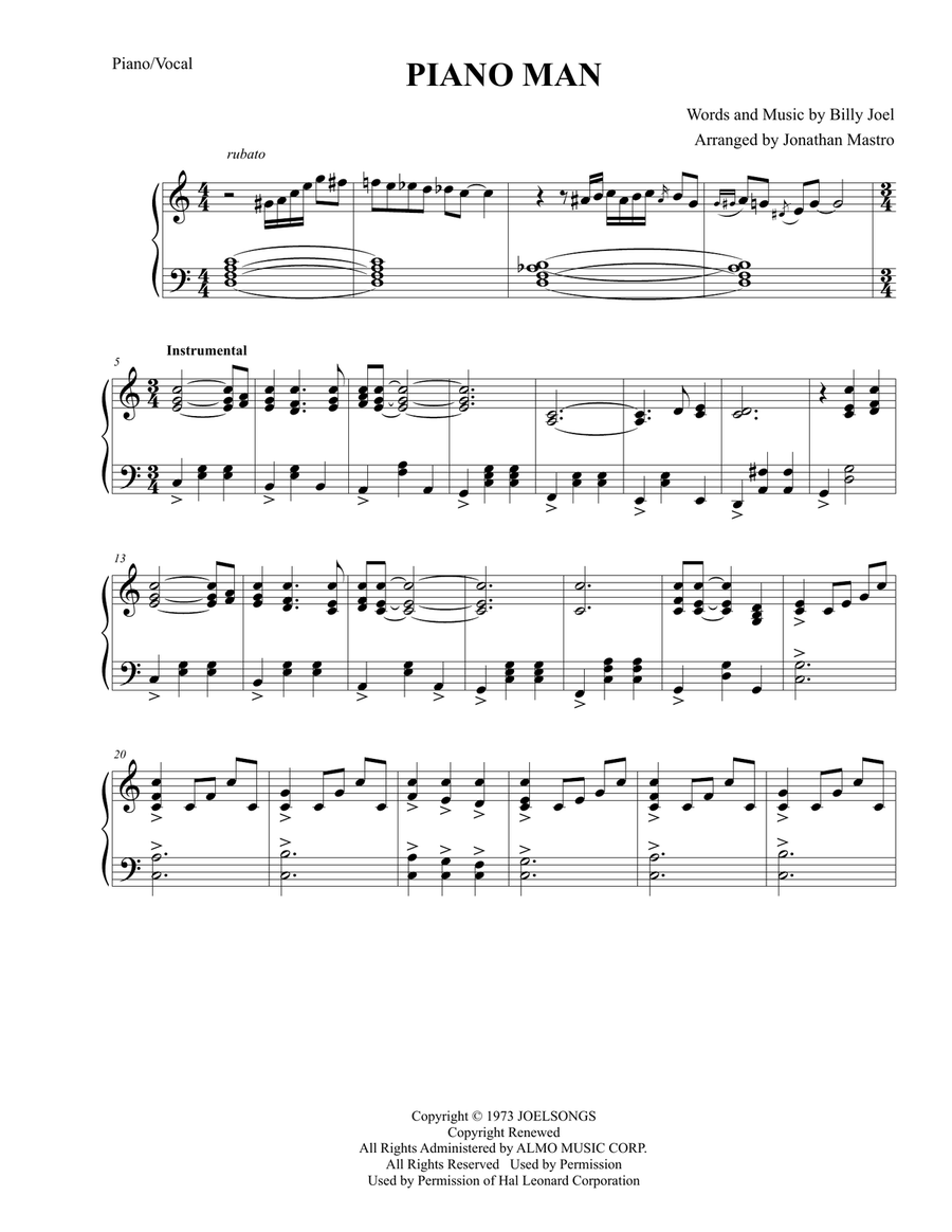 Piano Man Piano Man Piano, Vocal scores gallery preview page 1
