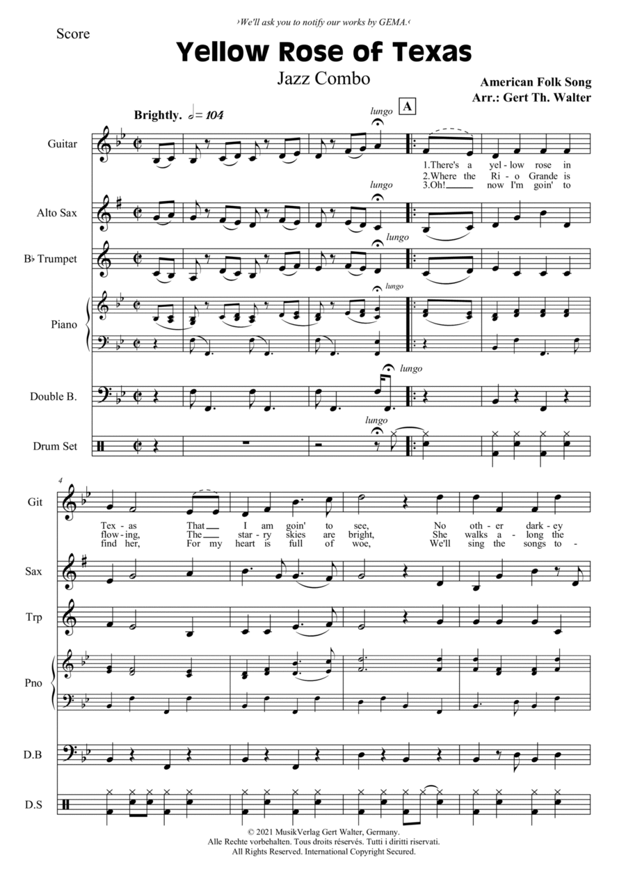 Yellow Rose of Texas Jazz Ensemble scores gallery preview page 1