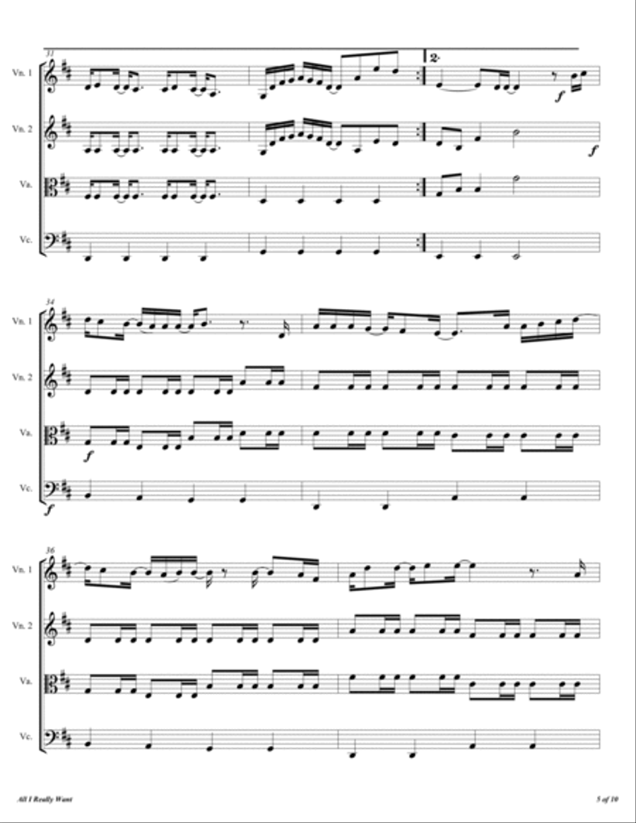 All I Really Want String Quartet scores gallery preview page 6