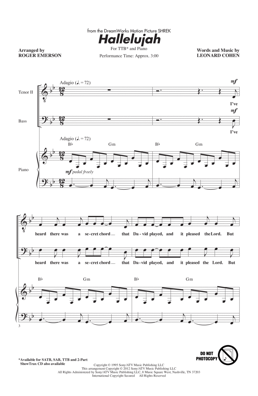 Hallelujah (arr. Roger Emerson) TTB scores gallery preview page 1