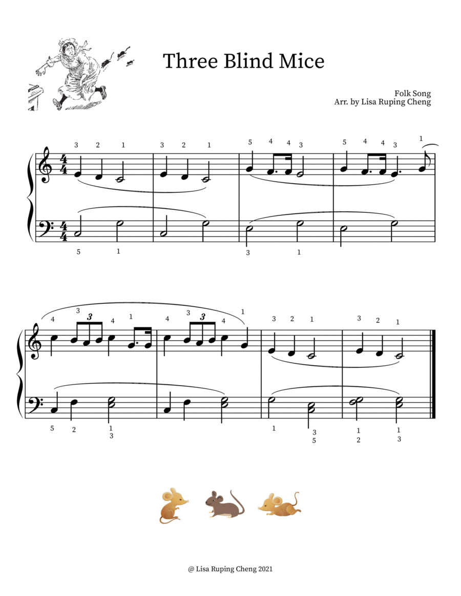 Three Blind Mice (Beginner to Level 1) Easy Piano scores gallery preview page 1
