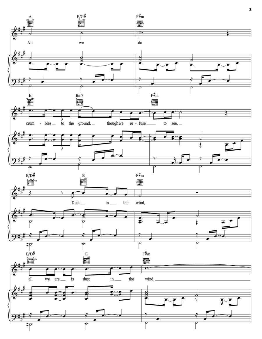 Dust In The Wind Piano, Vocal, Guitar scores gallery preview page 3