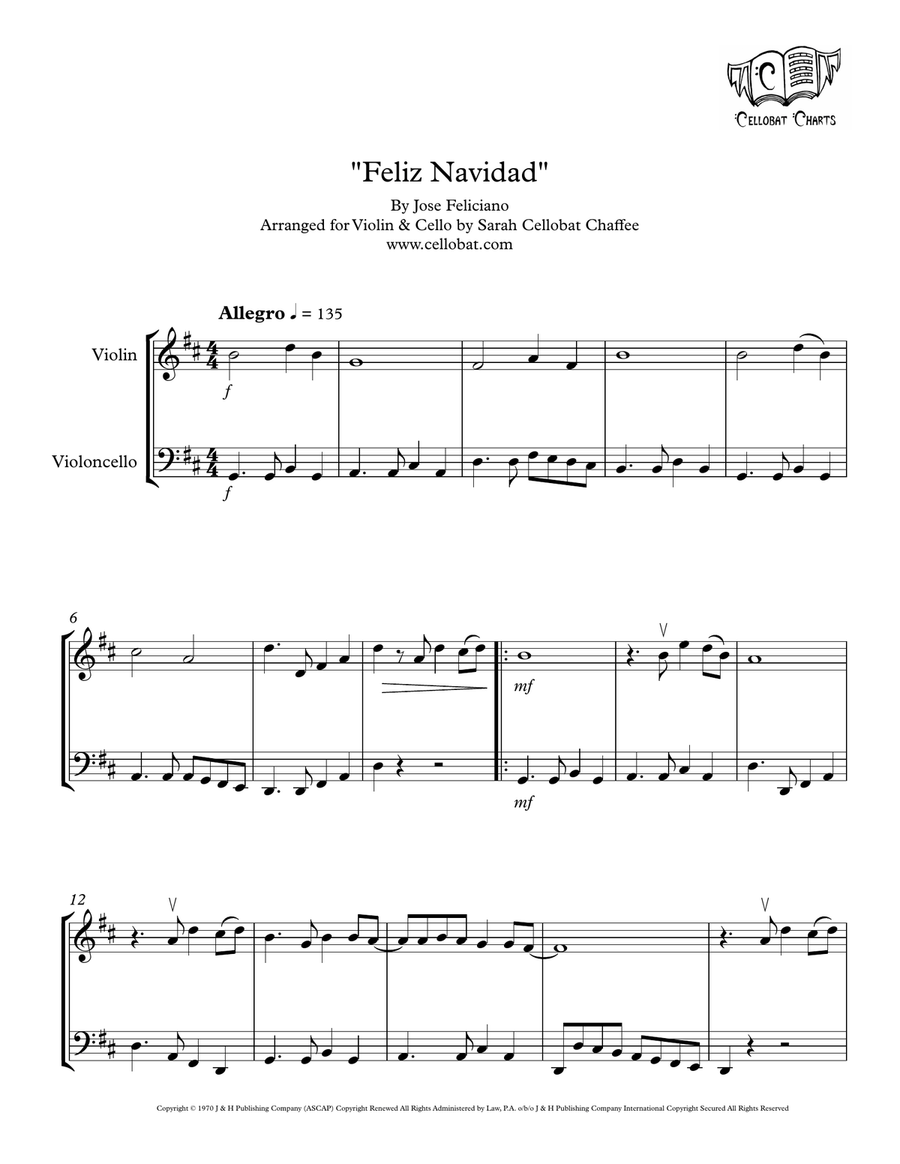 Feliz Navidad String Duet scores gallery preview page 1