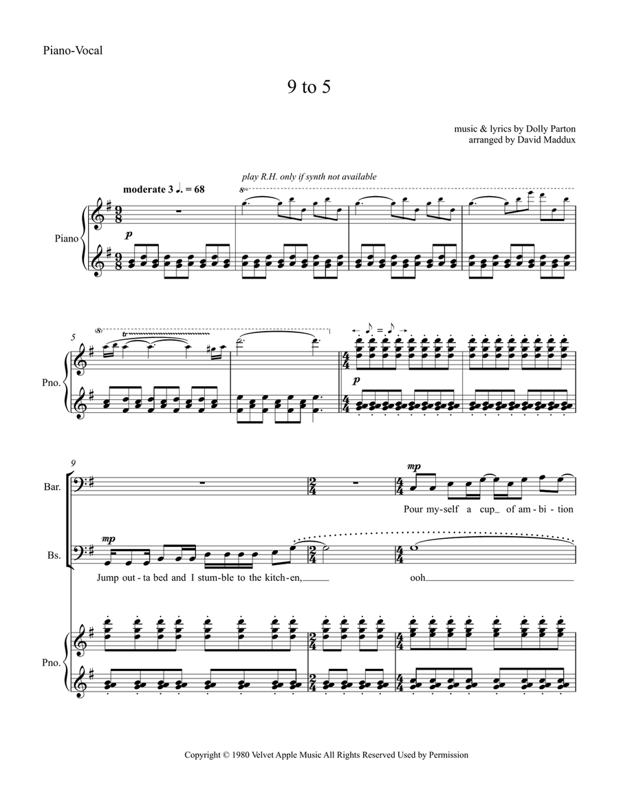Nine To Five by Dolly Parton TTBB - Digital Sheet Music