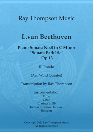Book cover for Beethoven: Piano Sonata No.8 in C minor Op.13 "Sonata Pathetique" Mvt.III Rondo - wind quintet