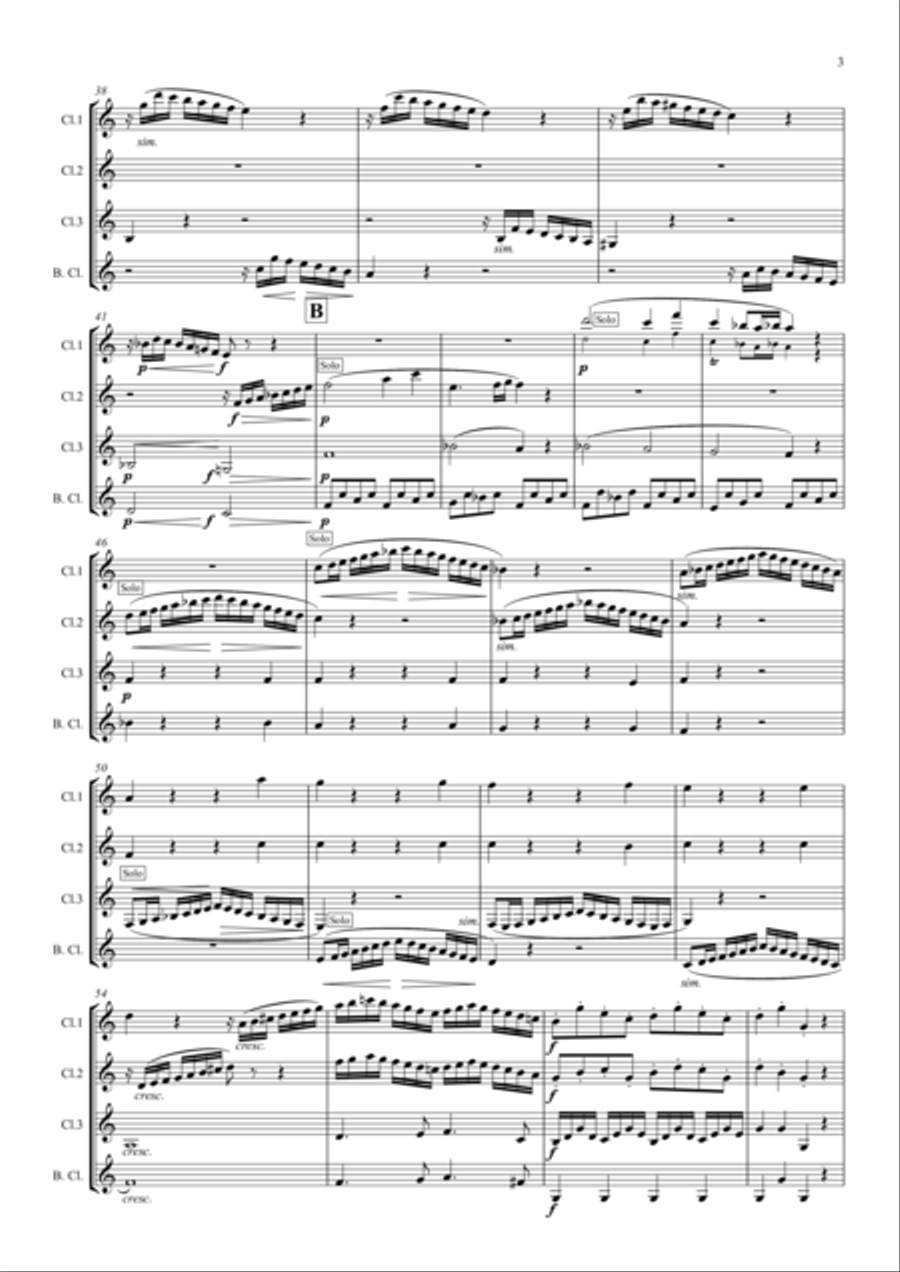 Mozart: Piano Sonata No.16 in C (Sonata Facile) K545 Mvt.I Allegro - clarinet quartet Woodwind Ensemble scores gallery preview page 3
