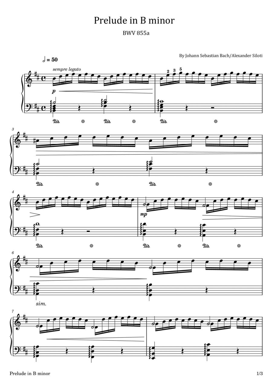 Bach - Prelude in B minor - BWV 855a - Transcribed By Alexander Siloti Piano Solo scores gallery preview page 1