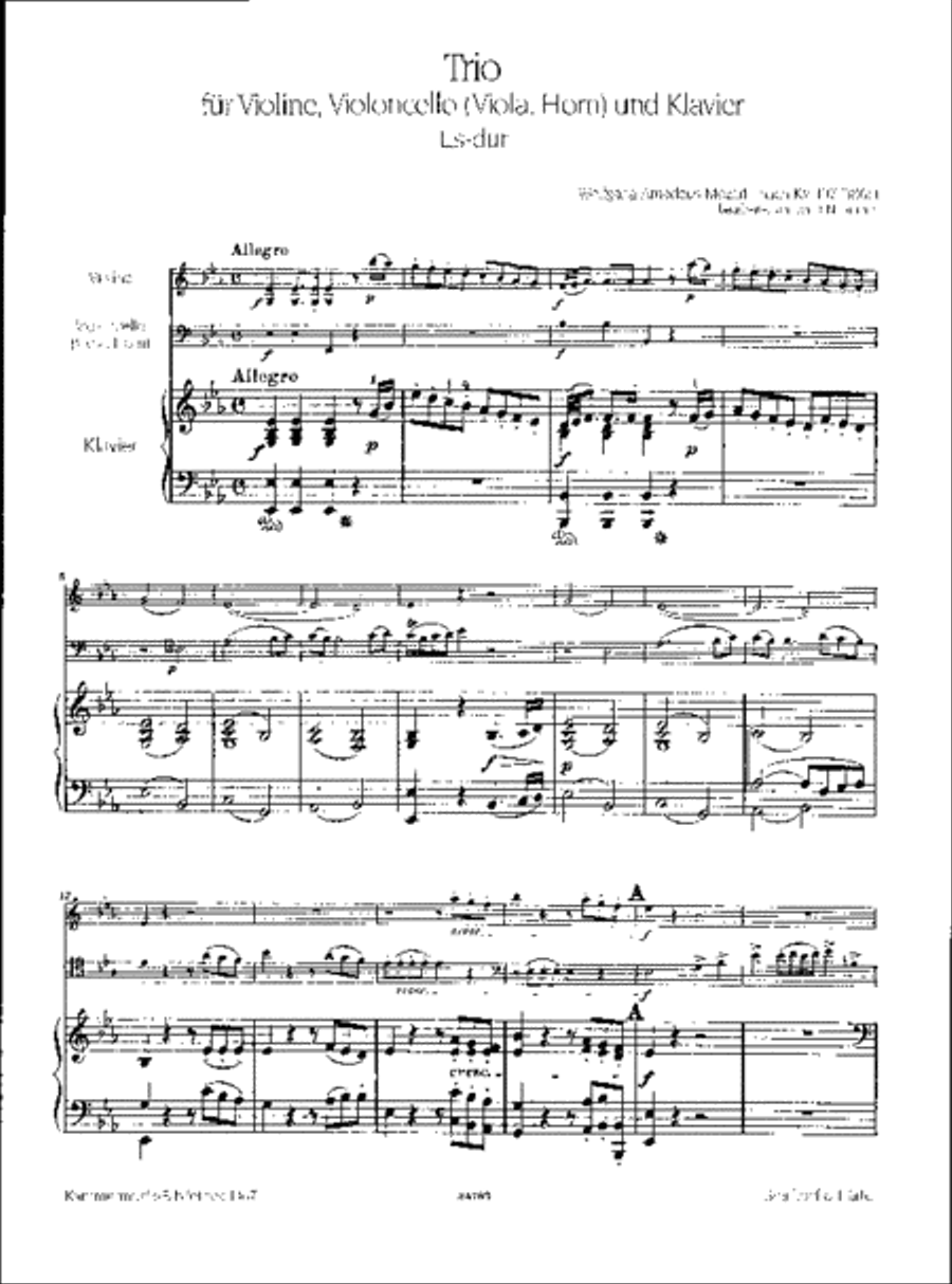 Trio based on the Quintet in E flat major K. 407 (386c) Violin scores gallery preview page 2