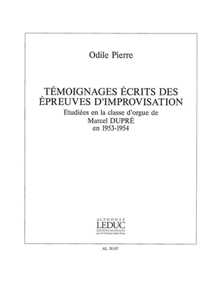 Book cover for Temoignages Ecrits Des Epreuves D'improvisation (organ)