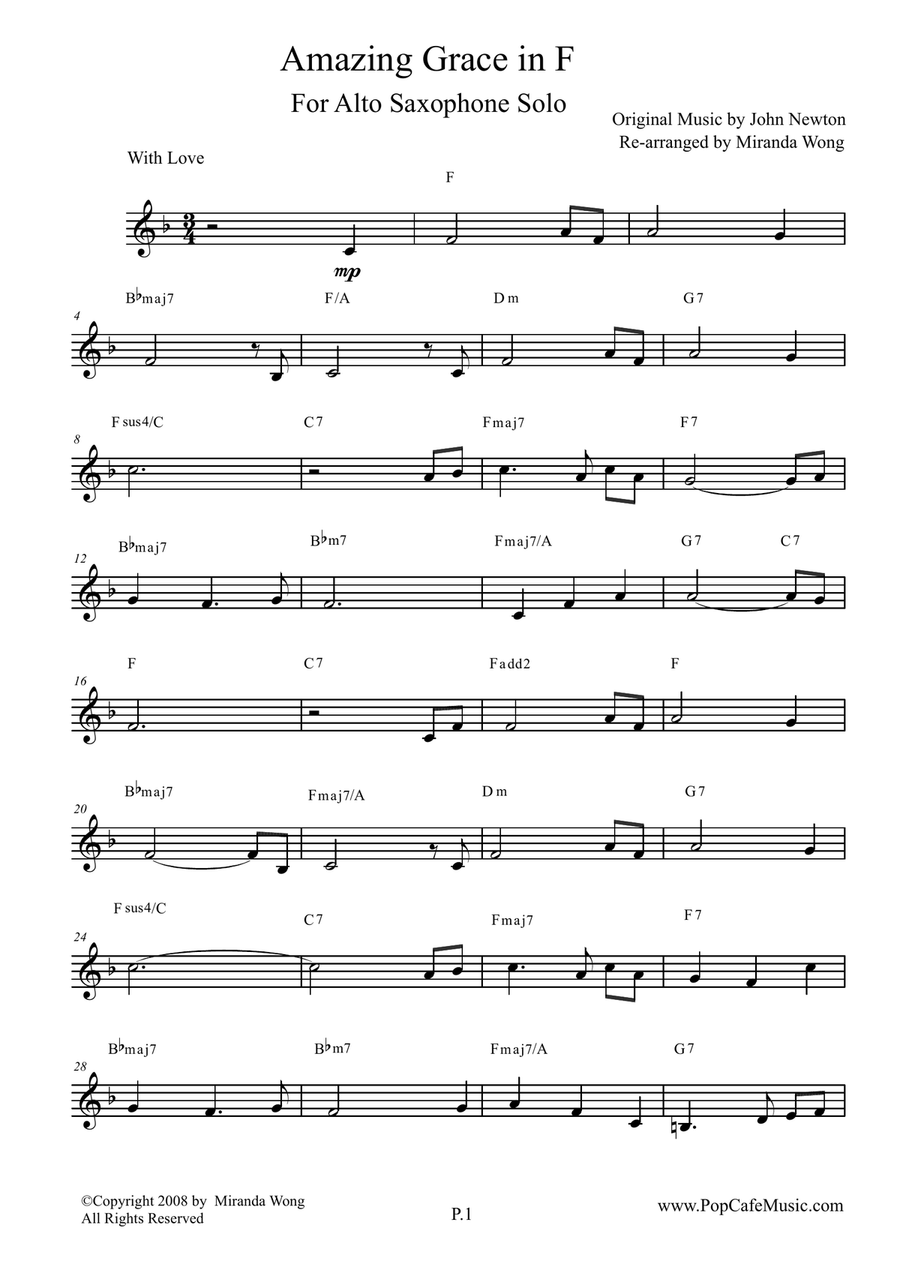Amazing Grace - Alto Saxophone Solo + Concert Key Alto Saxophone scores gallery preview page 2