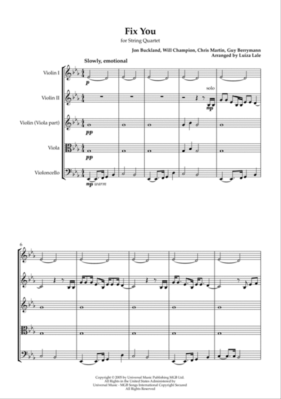 Fix You Fix You String Quartet scores gallery preview page 2
