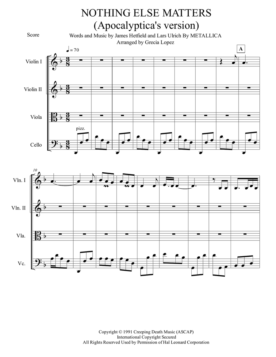 Nothing Else Matters String Quartet scores gallery preview page 2