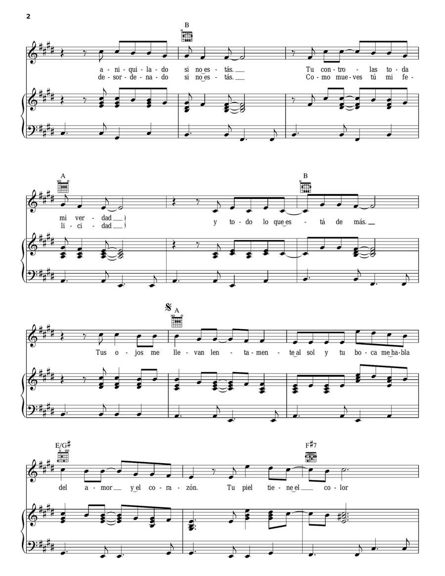 Es Por Ti Es Por Ti Piano, Vocal, Guitar scores gallery preview page 2