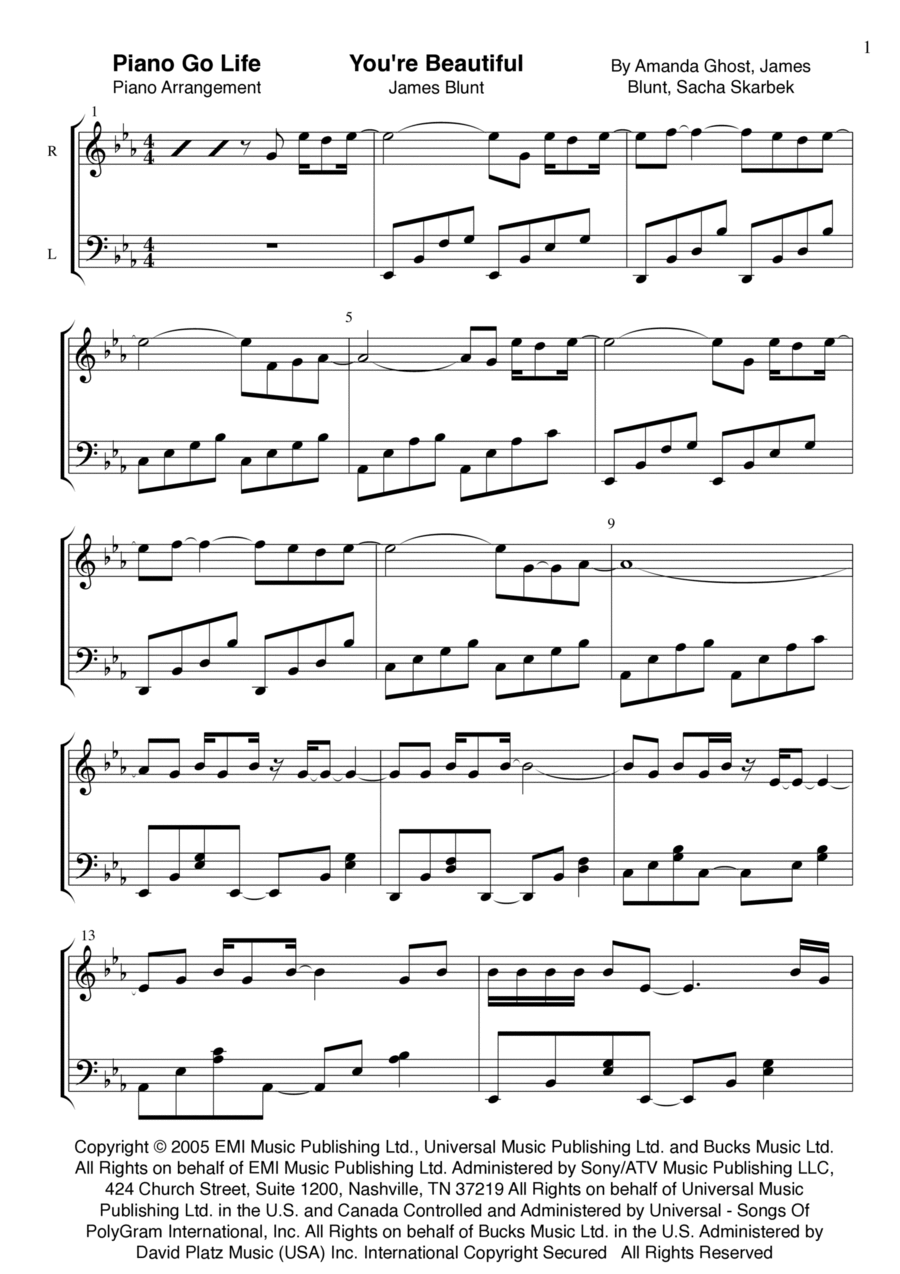 You're Beautiful You're Beautiful Piano Solo scores gallery preview page 1