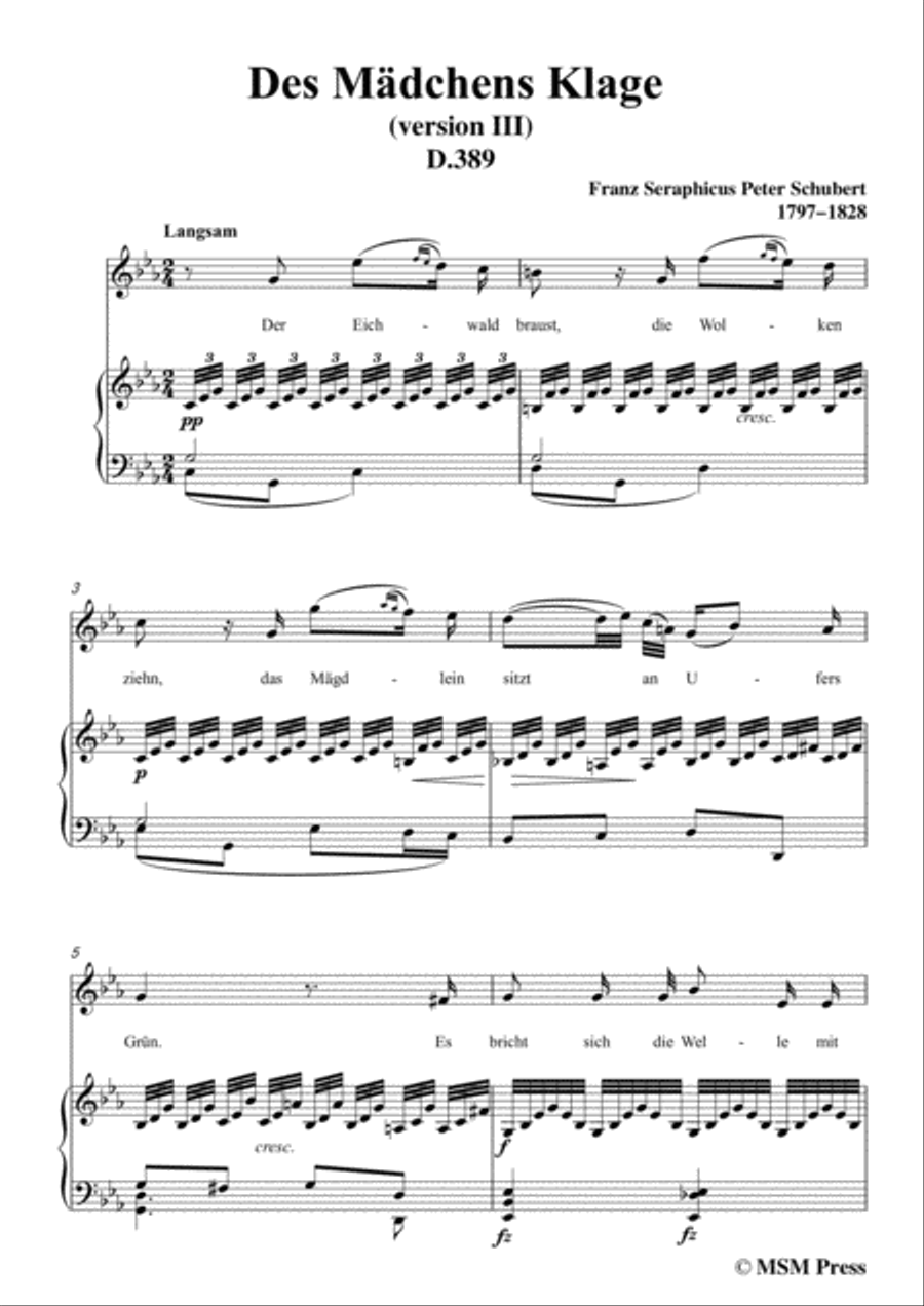 Schubert-Des Mädchens Klage (Version III),in c minor,D.389,for Voice and Piano Voice Solo scores gallery preview page 3
