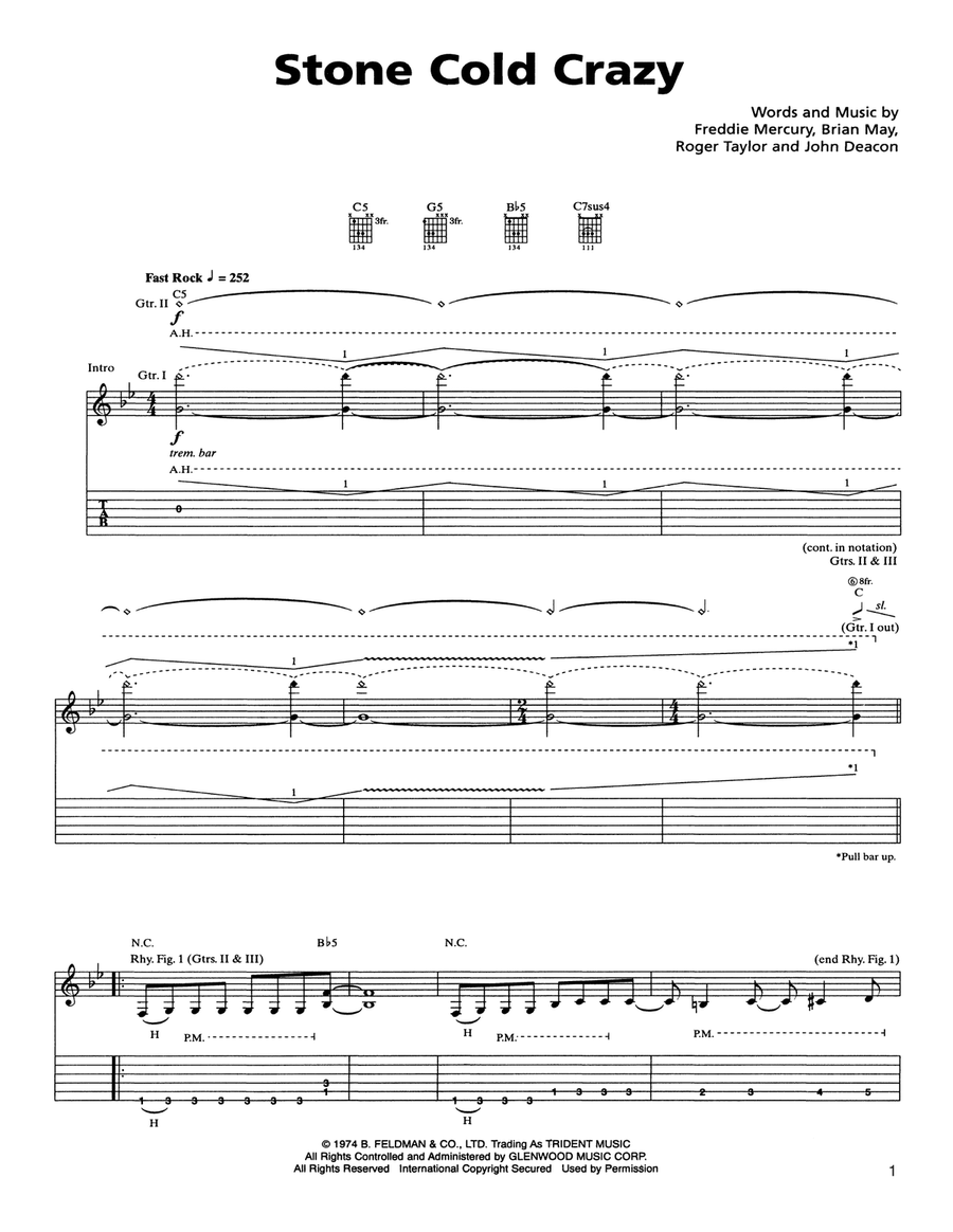 Stone Cold Crazy Stone Cold Crazy Acoustic Guitar scores gallery preview page 1
