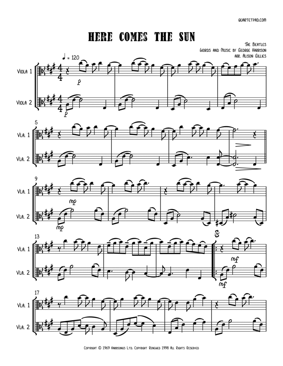 Here Comes The Sun String Duet scores gallery preview page 1