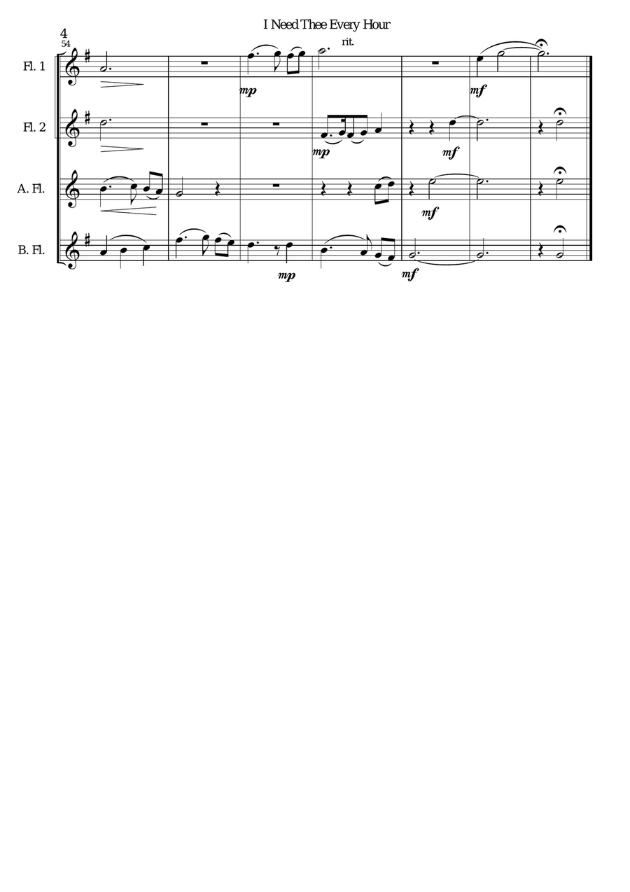 Variations on I Need Thee Every Hour for Flute quartet (2 C flutes, alto flute, bass flute) Flute Quartet scores gallery preview page 4