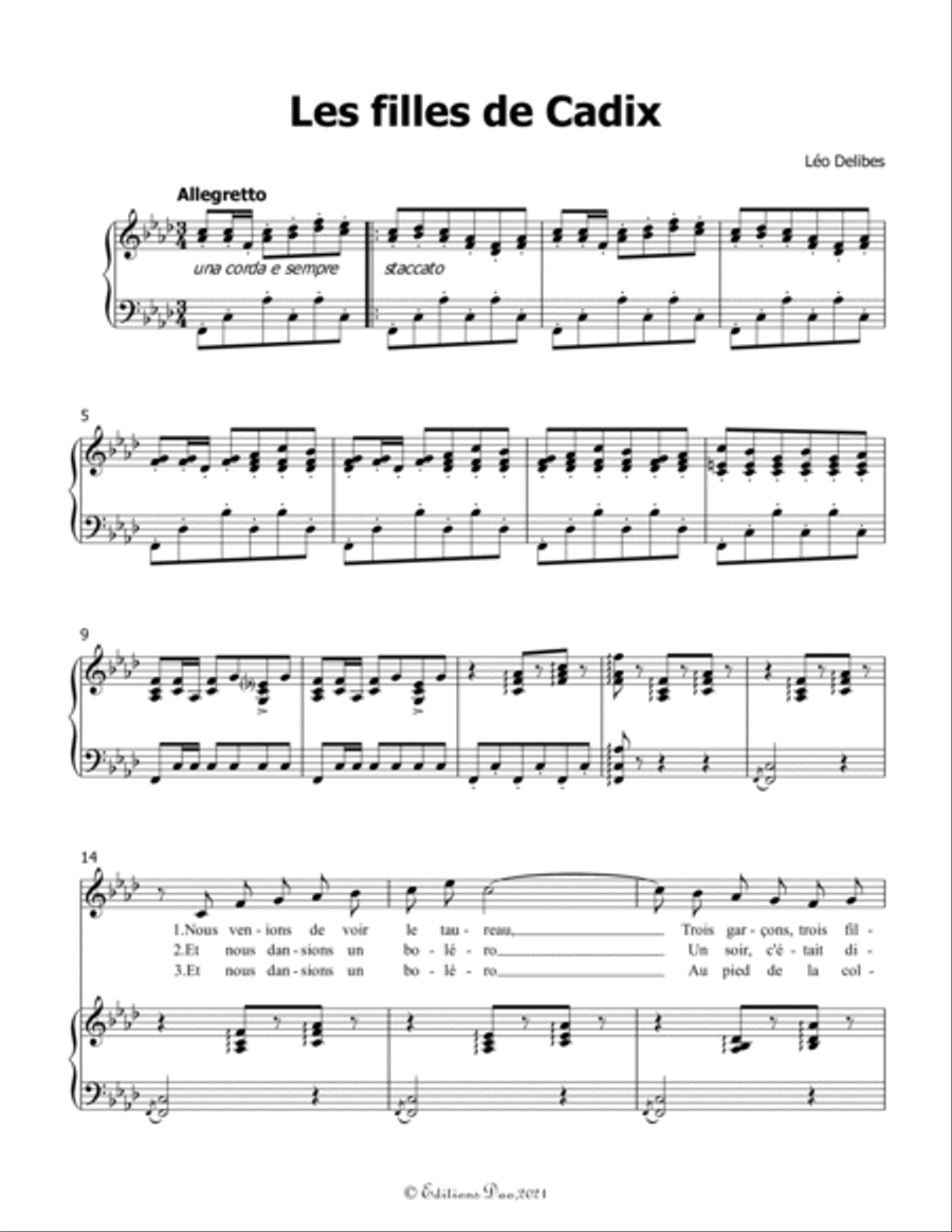Les filles de Cadix, by Delibes, in f minor Voice scores gallery preview page 3