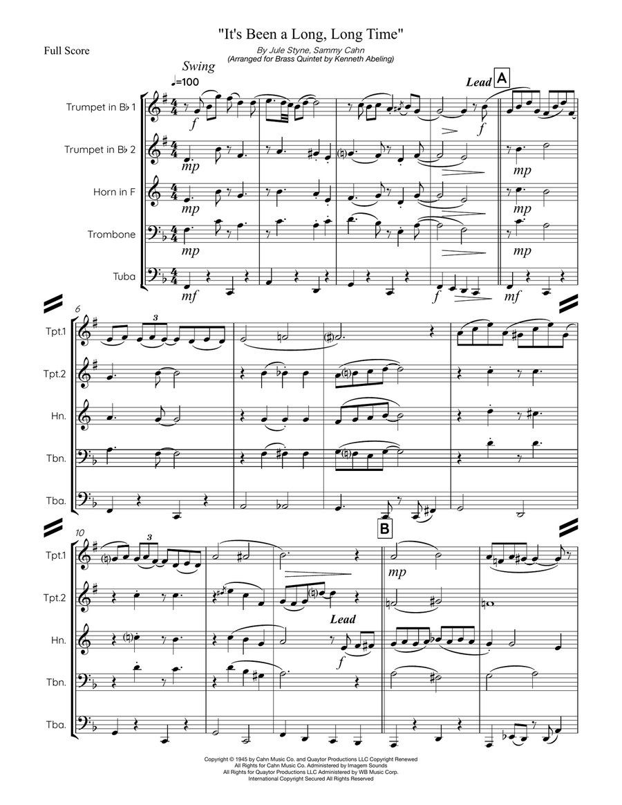 It's Been A Long, Long Time Brass Quintet scores gallery preview page 2
