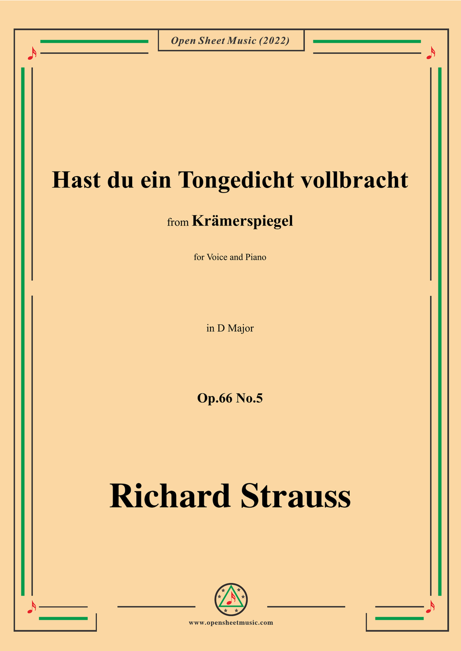 Richard Strauss-Hast du ein Tongedicht vollbracht,in D Major,Op.66 No.5