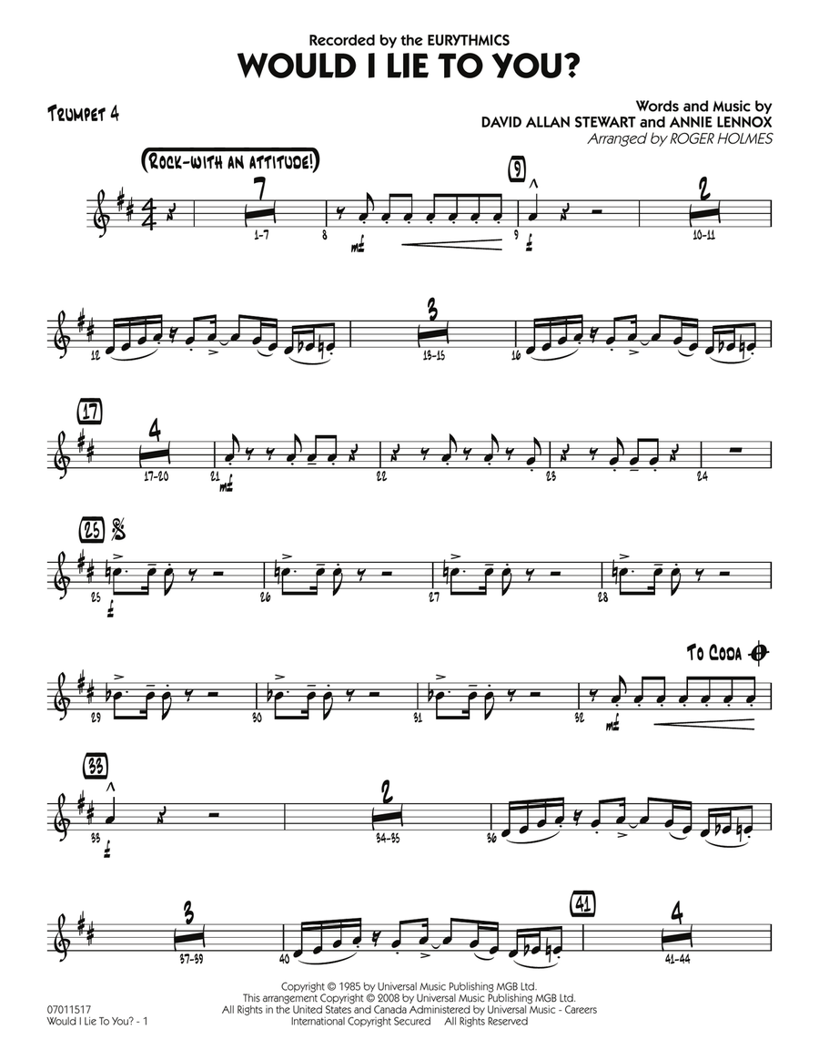 Would I Lie to You? - Trumpet 4 Jazz Ensemble scores gallery preview page 1