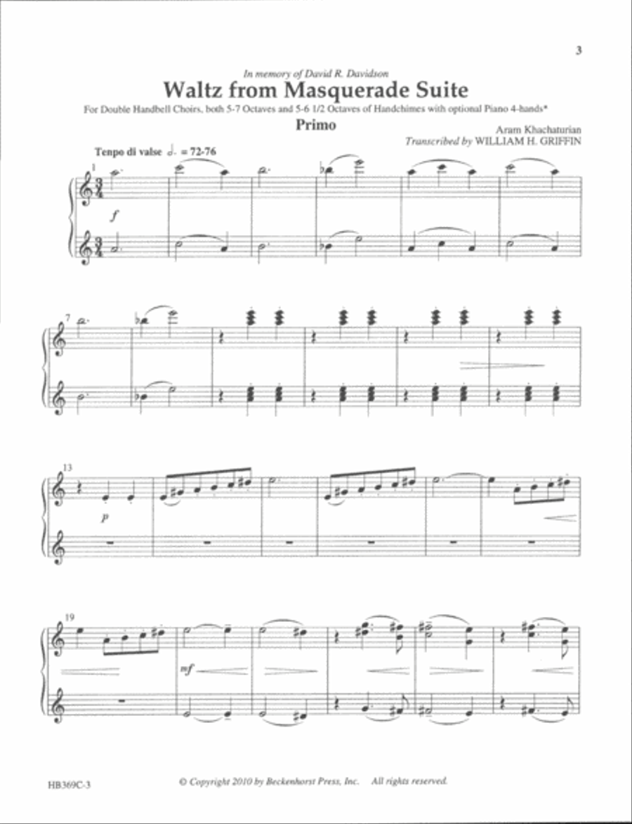 Waltz from Masquerade Suite - alternate piano part replacing HB choir II Handbell Choir scores gallery preview page 3
