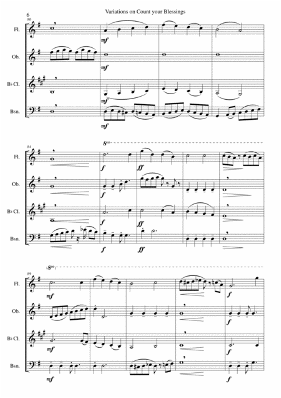 Variations on Count your Blessings for wind quartet Woodwind Quartet scores gallery preview page 6