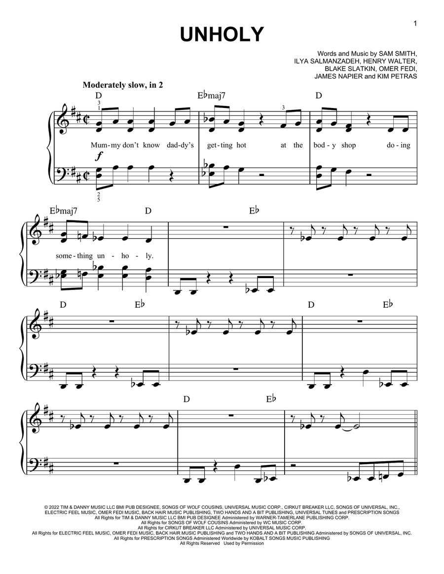 Unholy (feat. Kim Petras) Easy Piano scores gallery preview page 1