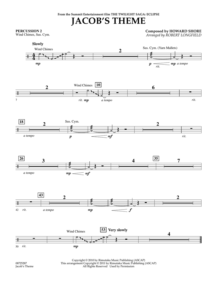 Jacob's Theme (from The Twilight Saga: Eclipse) - Percussion 2 Concert Band scores gallery preview page 1