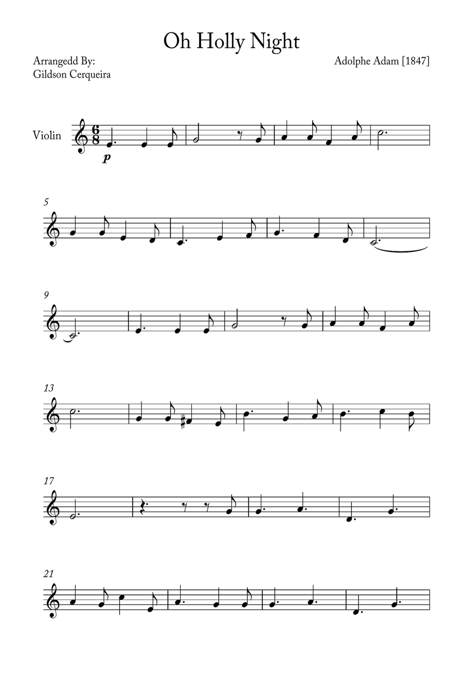 Oh Holy night Violin Solo scores gallery preview page 1